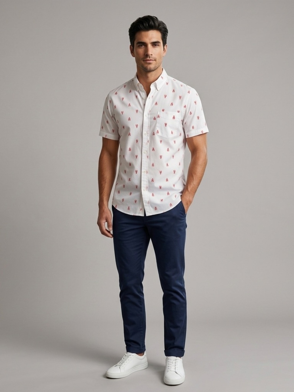 Croft & Barrow Men’s White with Red Lobsters Short Sleeve Shirt Size Large Tall